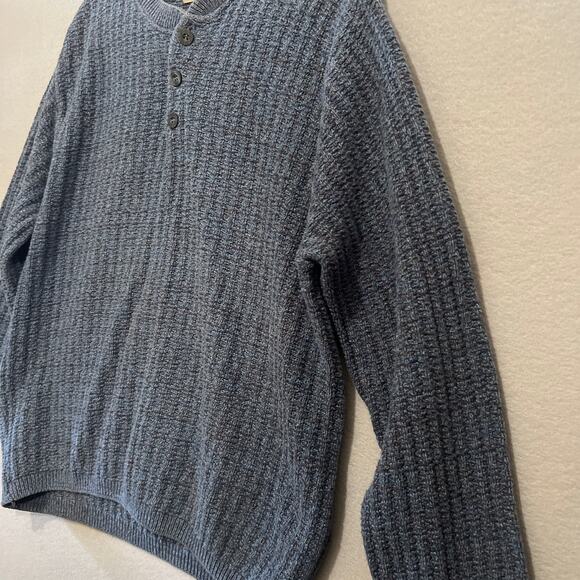 Haggar Sweater Men's Large Blue Cable Knit Long Sleeve 3 Button Closure Cotton - Picture 4 of 6
